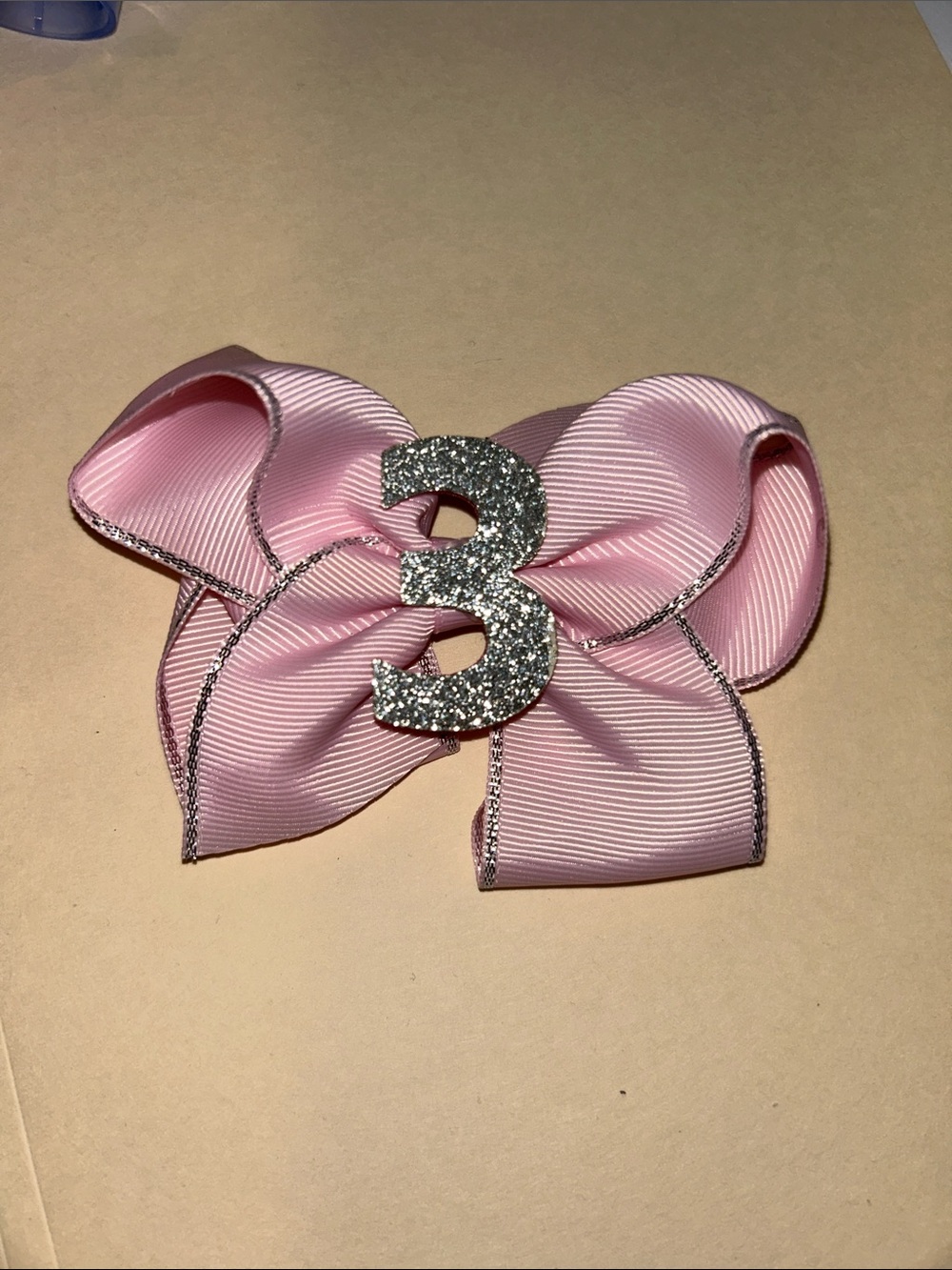 NWOT Pink Sparkle Number 3 Hair Bow for Kids